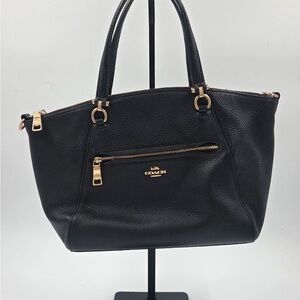 Coach Black Leather Handbag with Gold Accents